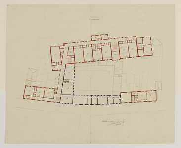 216654 Plattegrond van de eerste verdieping van het bestaande ziekenhuis (Apostelgasthuis) aan het Lucasbolwerk te ...